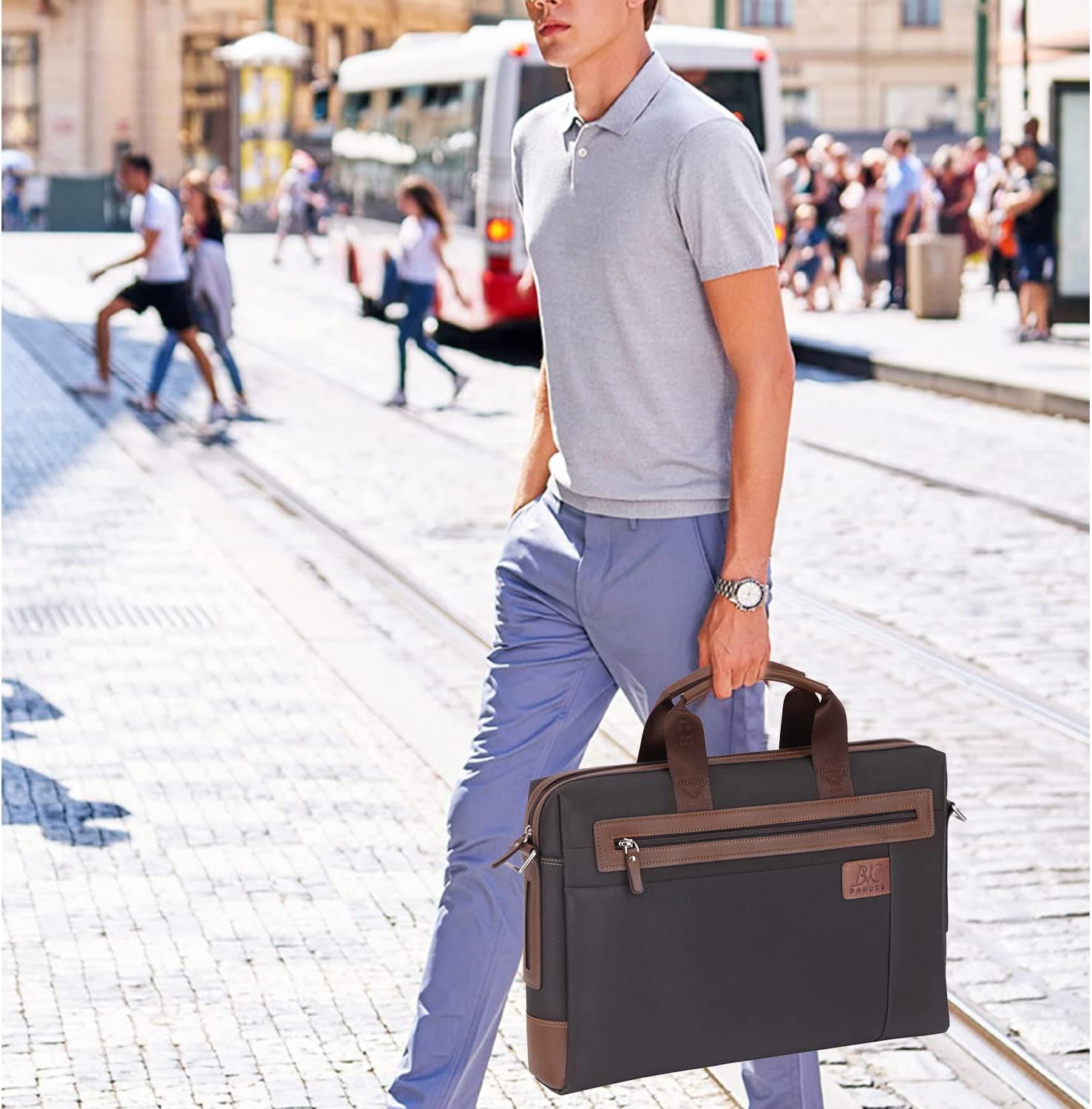 Banuce Waterproof Nylon Briefcase for Men Business Travel 14 Inch Laptop Messenger Bags Satchel Work Bag - Image 2